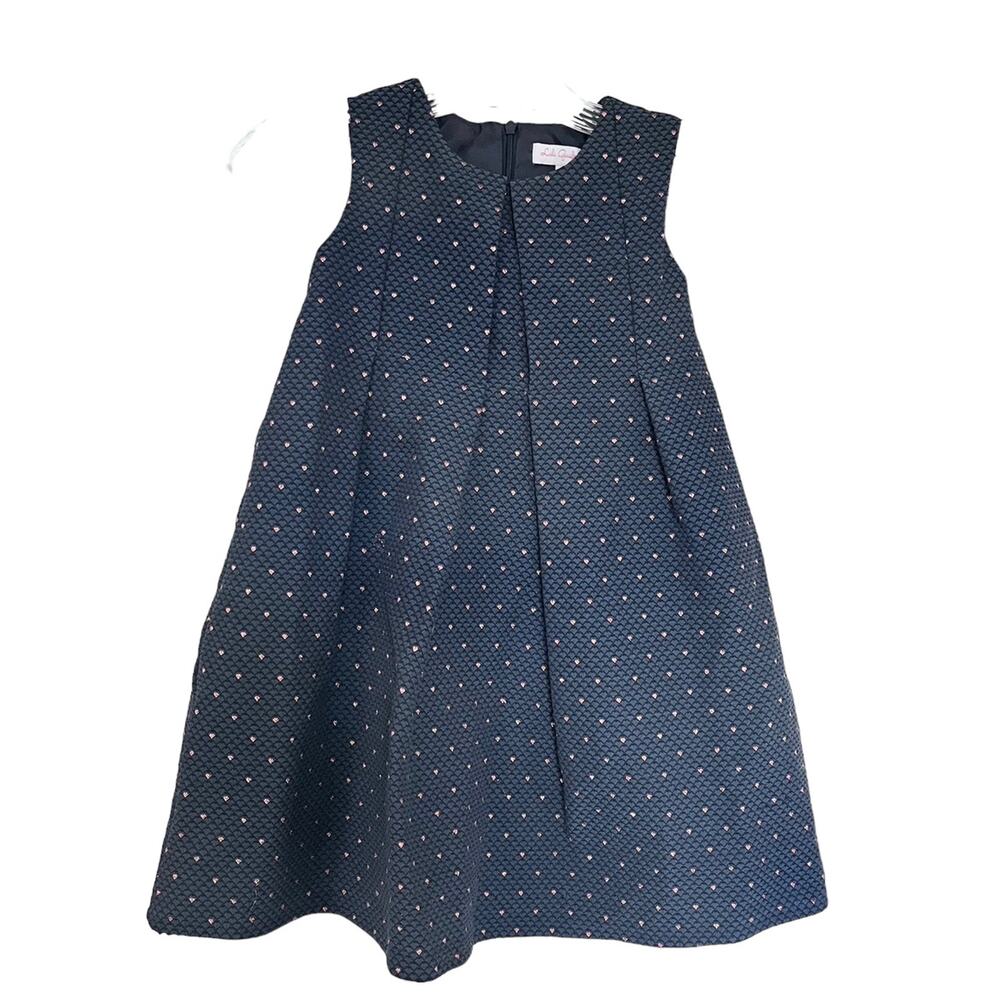 Lili Gaufrette girls navy a-line textured rose gold hearts dress size 12